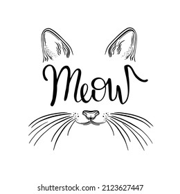 Cara de gato, gatito, maullido, boquilla animal divertida, ilustración vectorial