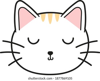 Cat face character with stripes. A cute white kitten Vector illustration for greeting card, invitation,sticker.