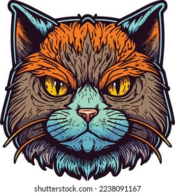 Cat Face Close Up illustration Logo 06, Portrait