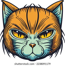 Cat Face Close Up illustration Logo 03, Portrait