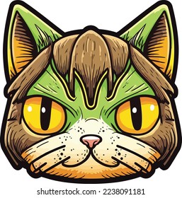 Cat Face Close Up illustration Logo 05, Portrait