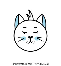 Cat face with closed eyes, boy. Vector Illustration for printing, backgrounds, covers and packaging. Image can be used for greeting cards, posters, stickers and textile. Isolated on white background.
