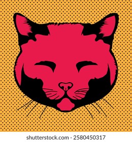 Cat face with closed eyes bright portrait in pop art style. Feline head. Vector illustration