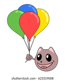 cat face with color balloons