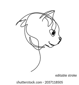 Cat Face in Continuous Line Art Style with Editable Stroke Isolated on White Background. Can be Used For T-Shirts Design.
