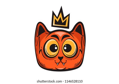 Cat face. Cat in crown. Vector illustration