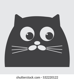 Cat face in flat style. Simple cartoon cat icon on a black background. Vector Illustration.