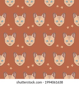 cat face and footprints Seamless for textile printing-01