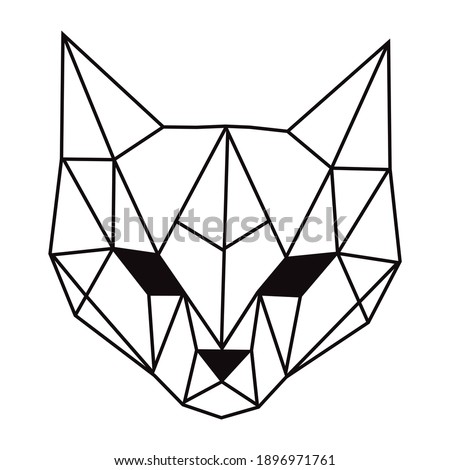 Cat face. Geometric Line art, vector illustration.