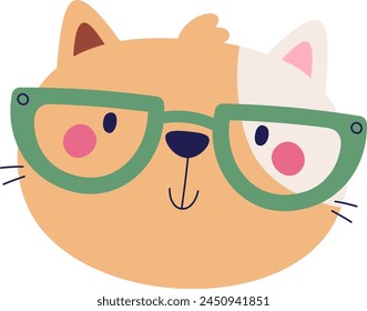 Cat Face With Glasses Vector Illustration