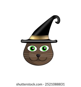 Rosto de gato com chapéu de Halloween