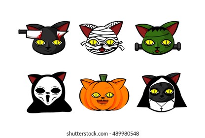 Cat face of Halloween set, ghost cat face