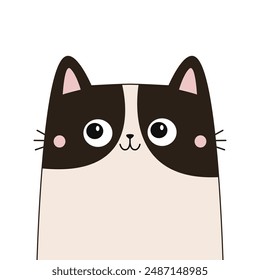 Cat face head. Cute cartoon kawaii gray white black kitten animal contour doodle line silhouette. Childish style. Funny baby kitty. Happy Valentines Day. Love card. Flat design White background Vector