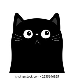 Cat face head icon. Cute cartoon character. Kawaii animal. Love Greeting card. Black silhouette sticker print. Sad pet. Flat design style. White background. Isolated. Vector illustration