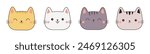 Cat face head icon set line. Contour line doodle. Different emotions, colors. Cute kitten kitty animal. kawaii funny character. Sticker print. Childish style. Flat design. White background. Vector