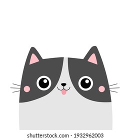 Cat face head showing tongue. Cute cartoon kitten character. Kawaii animal silhouette. Funny baby kitty. Happy Valentines Day. Love card. Sticker tshirt print. Flat design. White background. Vector