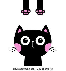 Cat face head silhouette icon. Black kitten. Pink cheeks. Paw print leg. Funny kawaii doodle animal. Cute cartoon funny baby pet character. Sticker print. Flat design. White background. Vector