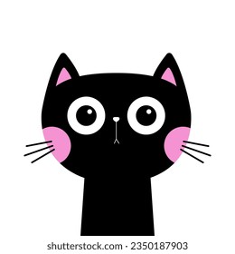 Icono de la silueta de la cara del gato. Gatito negro. mejillas rosadas. Divertido animal de garabato kawaii. Caricatura graciosa de bebé personaje de mascota. Impresión pegatina. Diseño plano. Fondo blanco. Aislado. Ilustración del vector