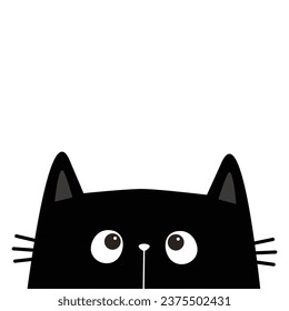 Cat face head silhouette looking up. Cartoon character. Cute kawaii black kitten animal. Baby card. Pet collection. Sticker print. Flat design. White background. Vector illustration