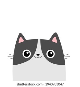 Cat face head. White gray silhouette. Cute cartoon kitten character. Kawaii animal. Funny baby kitty. Happy Valentines Day. Love card. Sticker tshirt print. Flat design. White background. Vector