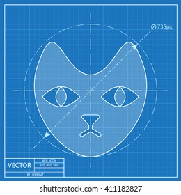 cat face icon. Blueprint style