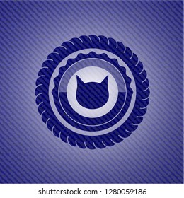 cat face icon with denim texture