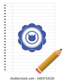 cat face icon drawn with pen. Blue ink. Vector Illustration. Detailed.