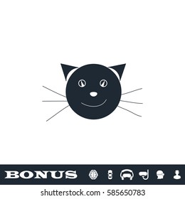 Cat face icon flat. Black pictogram on white background. Vector illustration symbol and bonus button