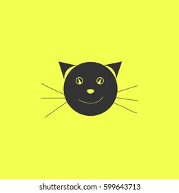 Cat face icon flat. Black pictogram on white background. Vector illustration symbol and bonus button