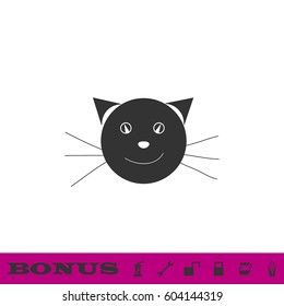 Cat face icon flat. Black pictogram on white background. Vector illustration symbol and bonus button