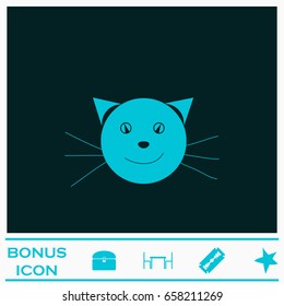 Cat face icon flat. Blue pictogram on dark background. Vector illustration symbol and bonus icons