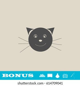 Cat face icon flat. Grey pictogram on light background. Vector illustration symbol and bonus button real estate, ottoman, vase, tv, fishing rod