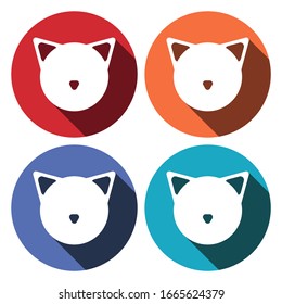 Cat face icon flat. Simple White pictogram on colours background with shadow. Vector illustration symbol