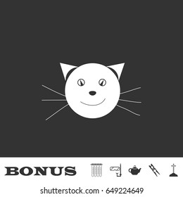 Cat face icon flat. White pictogram on black background. Vector illustration symbol and bonus icons