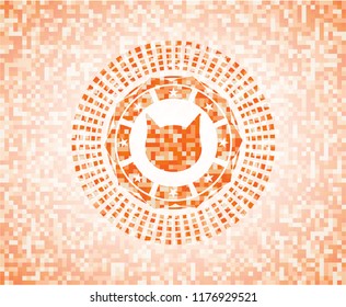 cat face icon inside abstract orange mosaic emblem