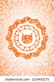 cat face icon inside abstract orange mosaic emblem with background