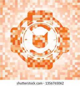 cat face icon inside abstract orange mosaic emblem with background