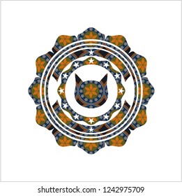 cat face icon inside arabesque emblem. arabic decoration.