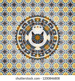 cat face icon inside arabic emblem. Arabesque decoration.