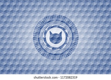 cat face icon inside blue polygonal emblem.