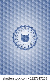 cat face icon inside blue badge with geometric pattern.