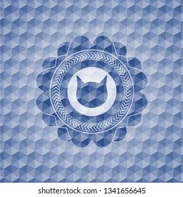 cat face icon inside blue emblem with geometric pattern.