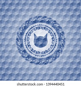 cat face icon inside blue hexagon emblem.