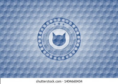 cat face icon inside blue hexagon badge.