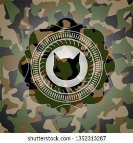 cat face icon inside camouflage emblem