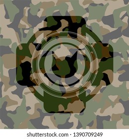 cat face icon inside camouflage emblem