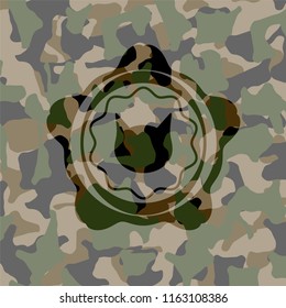 cat face icon inside camouflaged emblem