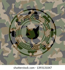 cat face icon inside camouflaged emblem