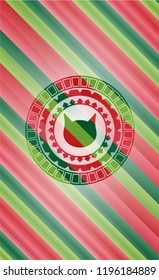 cat face icon inside christmas emblem background.