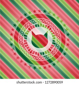 cat face icon inside christmas colors style badge.